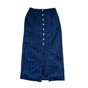 Esprit Navy Pinstripe Midi Skirt with Front Buttons